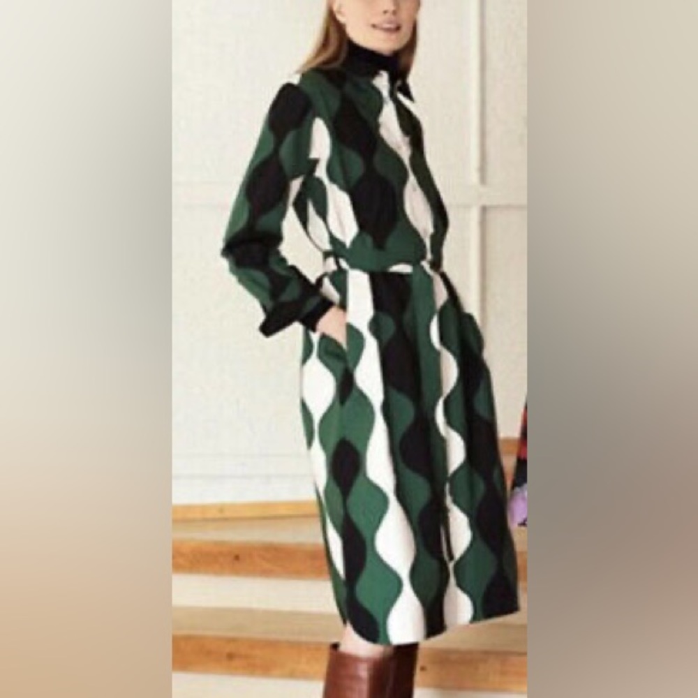 Uniqlo X Marimekko Womens Women’s Green Black White Long Shirt Dress Size Small